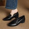 Neue bequeme kleine Lederschuhe, ein Pedal, dicksohlig rutschfest, mittelabsatzige Übergrößenschuhe, runde Spitze, eckiger Absatz, Einzelne Schuhe für alle