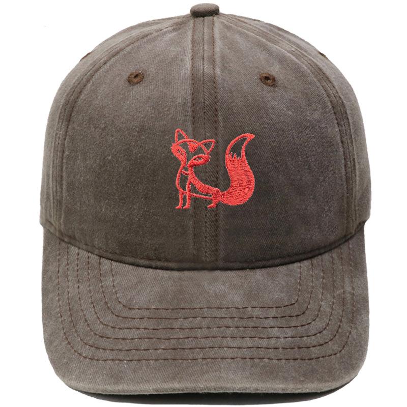 Tegneserie ræv broderet baseballkasket vasket retro dad hat til mænd og kvinder afslappet udendørskasket