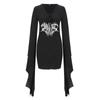 Women's Gothic Punk Bat Sleeve Witch Dress with Skeleton Heart Print Irregular Hem Party Dress for Halloween Costume