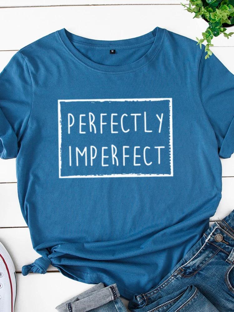 Perfektně Nedokonalý Potisk Dámské Tričko Krátký Rukáv Kulatý Výstřih Volné Dámské Tričko Dámské Tričko Topy Oblečení Camisetas Mujer