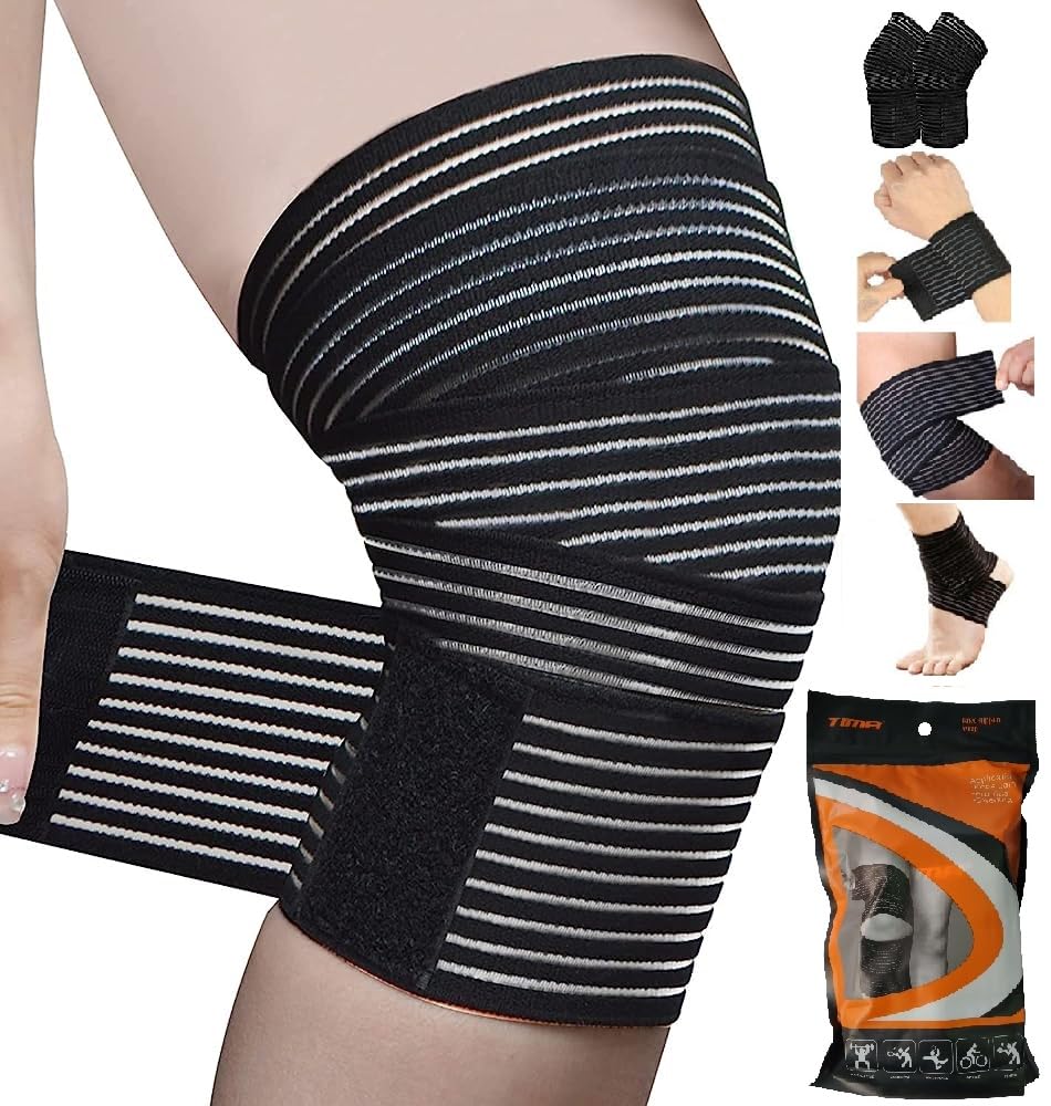 TIMA Elastic Knee Compression Bandage Wraps – Knee Support Straps for Legs, Thighs, Hamstrings Ankle & Elbow Joints Reduce Swelling, Lymphatic Re