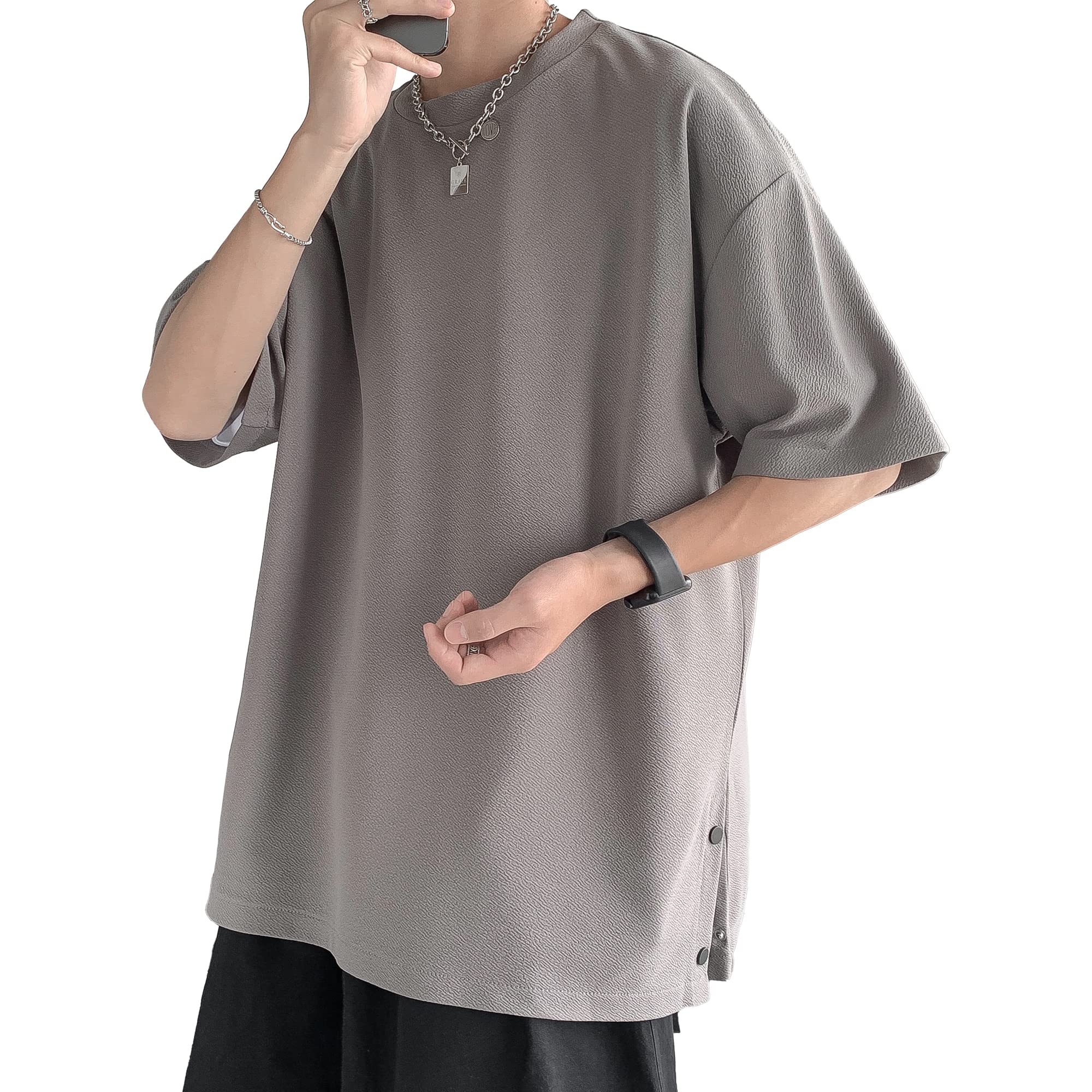 

Короткая Большая Свободная Летняя Серая 3XL [Hiboss] Мужская футболка, Рукав, Размер, Однотонная, Рукав 5/8, Стильная, Посадка, Одежда, Мужская,