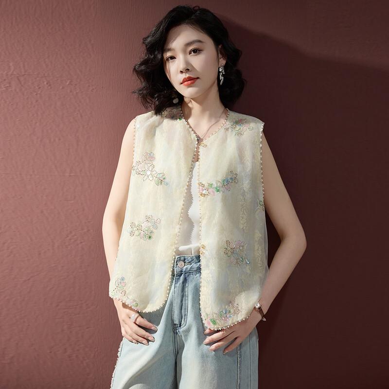 New Chinese Style Embroidered Sleeveless Vest for Women M
