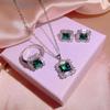 High Quality Emerald Square Set  Stamps Luxury Full Diamond Pendant Opening Ring Fashion Jewelry Party Wedding Gift