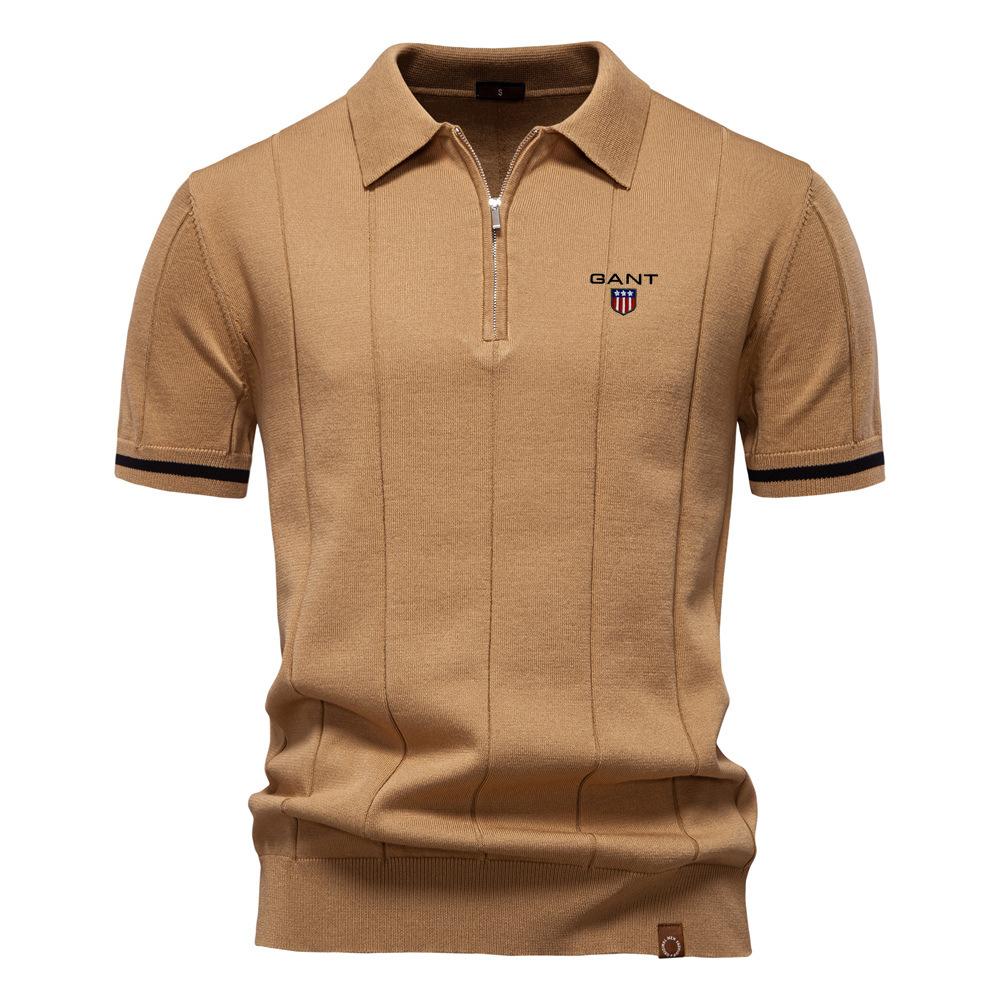 Gant 2025 Spring/Summer Embroidered New Men's Business Casual Woolen Polo Shirt, Flip Collar Knitted Polo Shirt, Short Sleeve