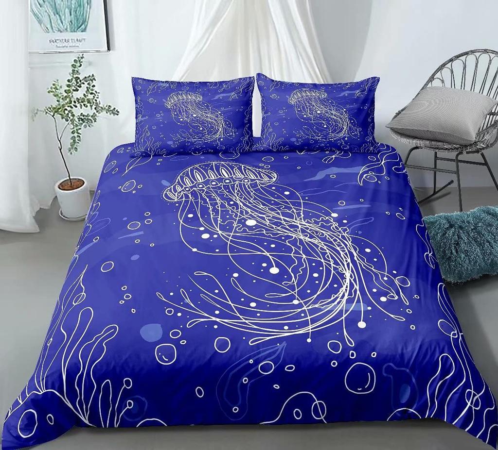 Jellyfish Bedding Set Queen,Ocean Nautical Comforter Cover for Kids Boys Girls,Hawaii Beach Duvet Cover Teens Cute Sea Animal
