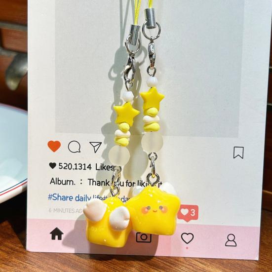 Decorative Pendant Cartoon Star Beaded Charm Portable Bag Pendant with Lanyard Mobile Phone Hanging Ornament