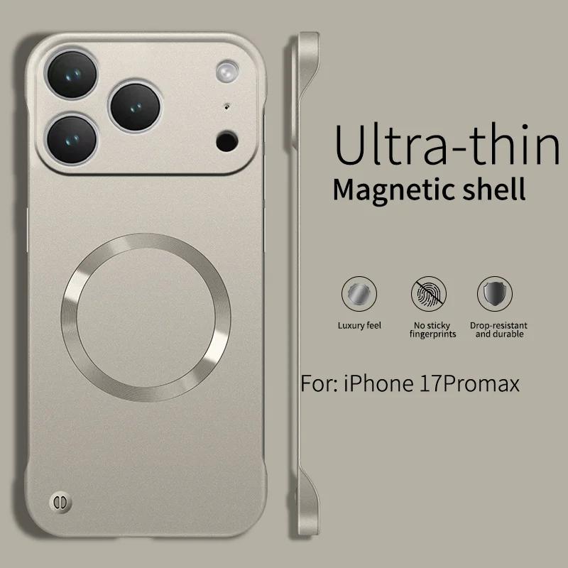 

UltraThin Metallic Paint For Magsafe Magnetic Case For iPhone 17 Air 16 15 14 13 12 Pro Max Plus Frameless Cooling PC Hard Cover iPhone 15
