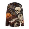 Women's Halloween Long Sleeve Knit Cardigan Button Up Sweater Skeleton and Pumpkin Musical Print Lightweight Outerwear for Fall and Winter