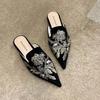 Summer Embroidery Women Mules Slippers Elegant Pointed Toe Slides Shoes Ladies Dress Flats Sandalias