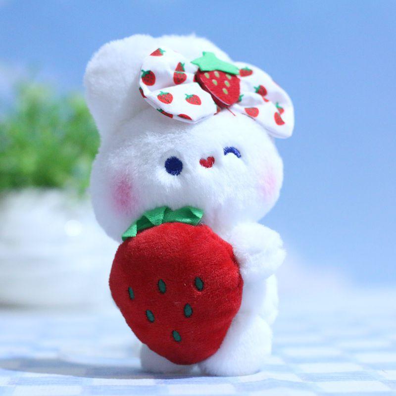 Cute Cartoon Plush Strawberry Rabbit Keychain Soft Stuffed Bunny Doll For Collectors