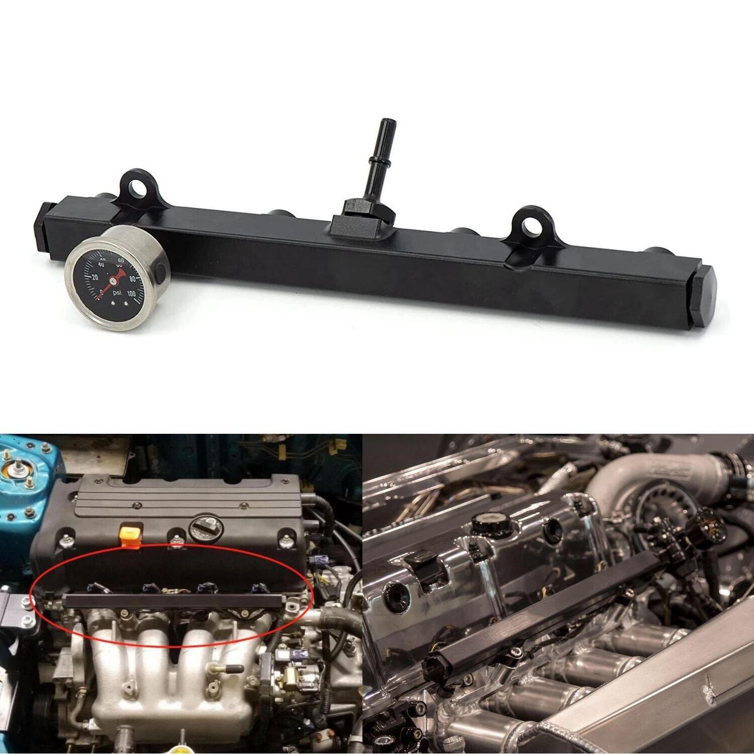 

Алюминиевый комплект рампы для тяжелого топлива серии K, топливная рейка с высоким расходом и манометром для HONDA K20 K24 RSX CIVIC SI INTEGRA with Black Gauge