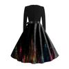 Women's Casual Fashion Long Sleeve Christmas Graphic Printed Vintage Long Dresses