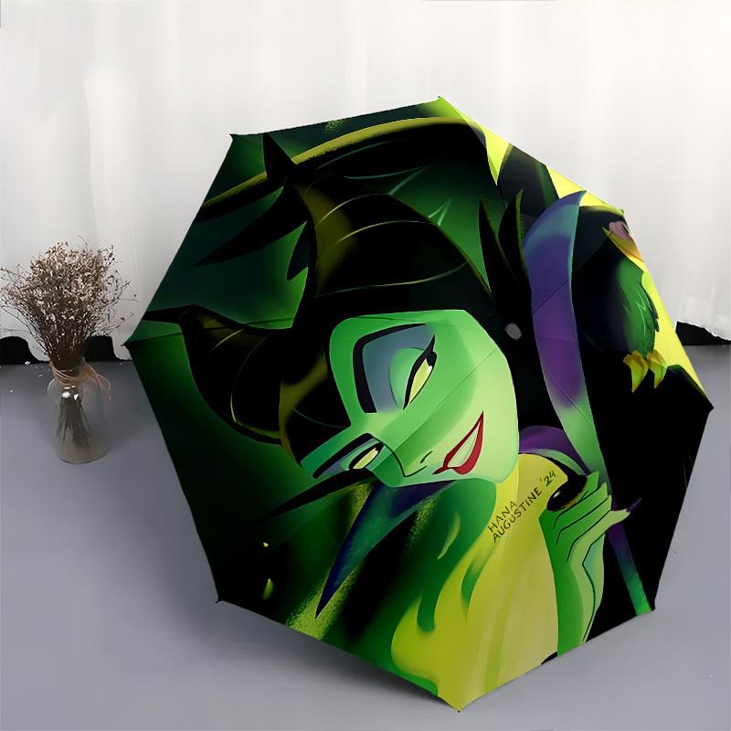 Maleficent Themed Automatic Opening and Closing Umbrella, Brightly Colored 8-rib Portable Umbrella, Suitable for Men and Women, A Perfect Gi