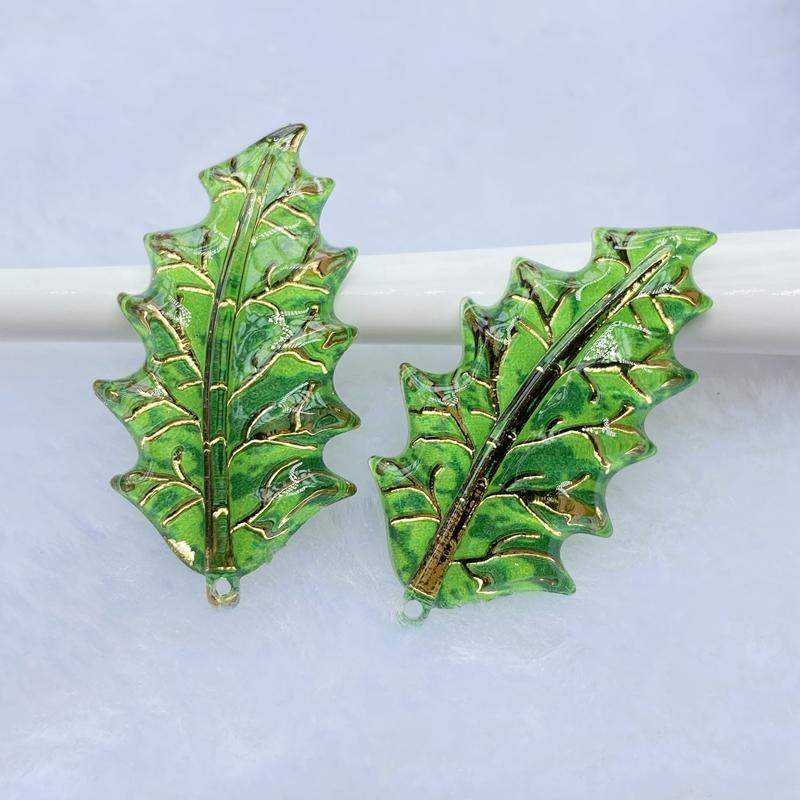 18pcs 21*39mm resin acrylic 1holes Christmas leaf decorative handicraft wedding festival jewelry Rhinestone  Embellishment