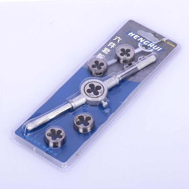 Hardware Tools Hand Tap Die Set 6 Pieces Tap Wrench Round Die Reamer Set Metric and Inch Tap Set