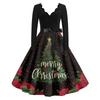 Women's Casual Fashion V Neck Christmas Printed Vintage Dress