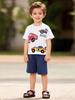 Little Maven Zomer Casual Jongens Auto Cartoon Set, Europese & Amerikaanse Stijl Kinderkleding