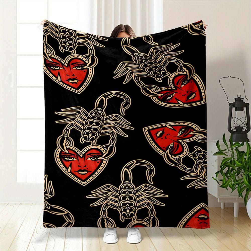 Scorpion Heart Face Print Blanket Bedroom Blanket for Livingroom Couch Lunch Break Soft Throw for Friend's Festival Gift