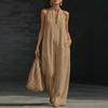 2026 New European and American Style Cotton and Linen Sleeveless V-neck Jumpsuit Women's Loose Casual Commuting Lazy Style Wide-leg Pants