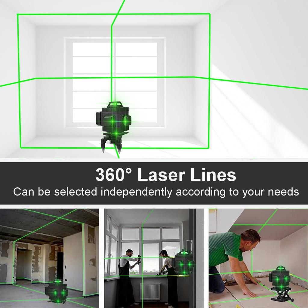 2400mAh 10 PCS 8/12/16 Green Line 4D Light Laser Level 360° Horizontal Vertical Cross Spirit Level Measure Tool Kit
