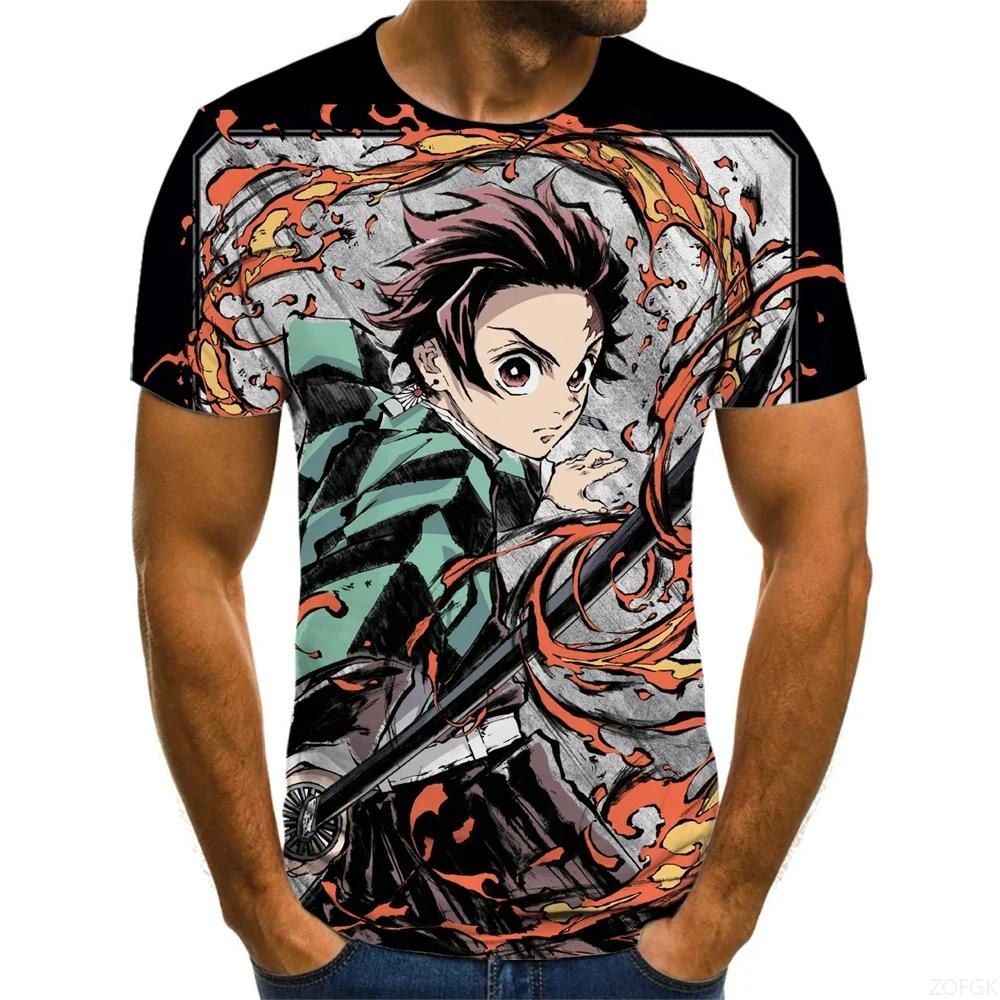 Demon Slayer 3D Print T-Shirt for Men, Summer Fashion Casual Short Sleeve, Versatile Loose Harajuku Street Style T-Shirt
