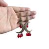 Gothic Bronze Bat Earrings, Moon and Drops, Red Crystal Magic