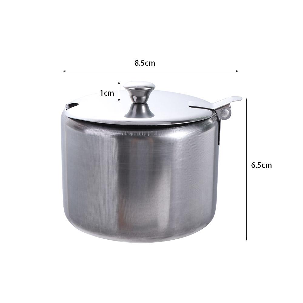 Convenient Silver Stainless Steel Sugar Bowl Waterproof with Lid Spoon Salt Organizer Dustproof Seasoning Jar for Kichen