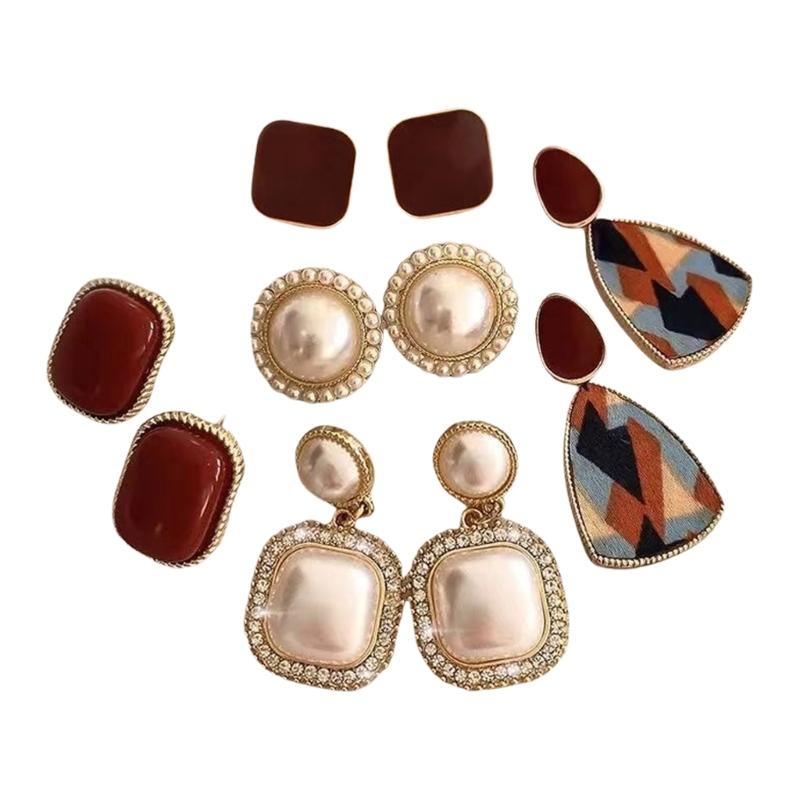 

High Sense Pearls Earrings With Silver Needle In Wine Retro HongKong Style Ear Pendant Accessory For Women