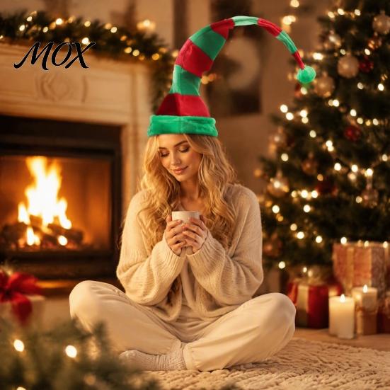 Comfortable Christmas Costume Hat Elf Pointed Hat, Striped with Pompom or Festive Red And Green Bells, Cosplay for Adults, Holiday Party