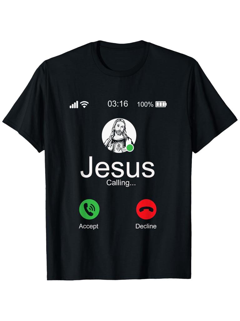 Jesus Calling Christian Religious Graphic Print Men's Short Sleeve T-Shirt Casual Daily Crewneck Tee
