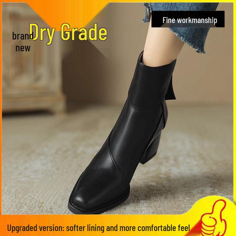 Women's Vintage Brown Chunky Heel Ankle Boots, 2025 Autumn/Winter Martin Style with Back Zipper High Heel.