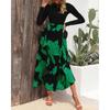 Autumn Women's Dress Fashion Splicing Floral Long Dress Round Neck Long Sleeve Ruffle Dresses