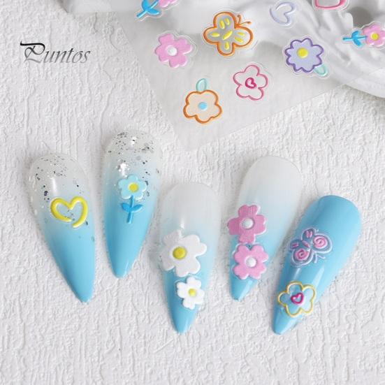Nail Sticker 5D Graffiti Flowers Embossed Relief Design Thin Three-dimensional Transform Nails Art Decal