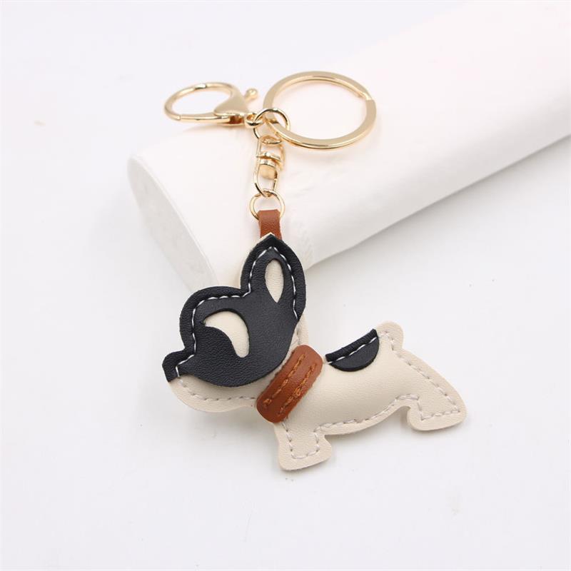 Entzückender PU-Leder Französische Bulldogge Schlüsselanhänger Anhänger Niedlicher Welpe Taschenanhänger Rucksack Hängend Auto Schlüsselanhänger Geschenke Modeaccessoires