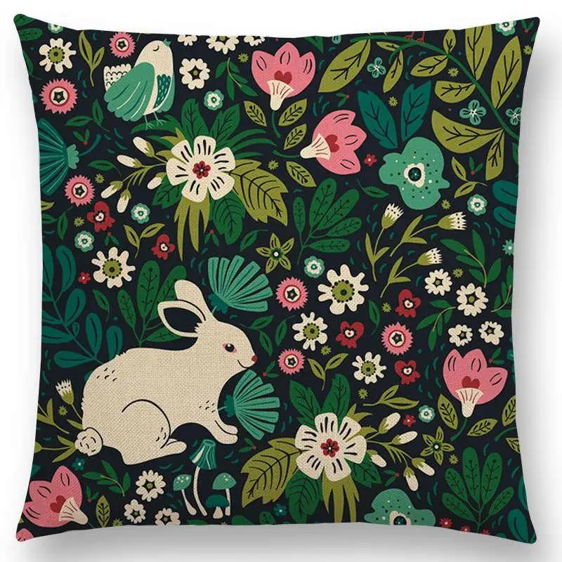 Niedliche kleine Tiere Blumenmuster Sofa Überwurf Kissenbezug Lieblicher Vogel Igel Reh Schwan Hase Kissenbezug