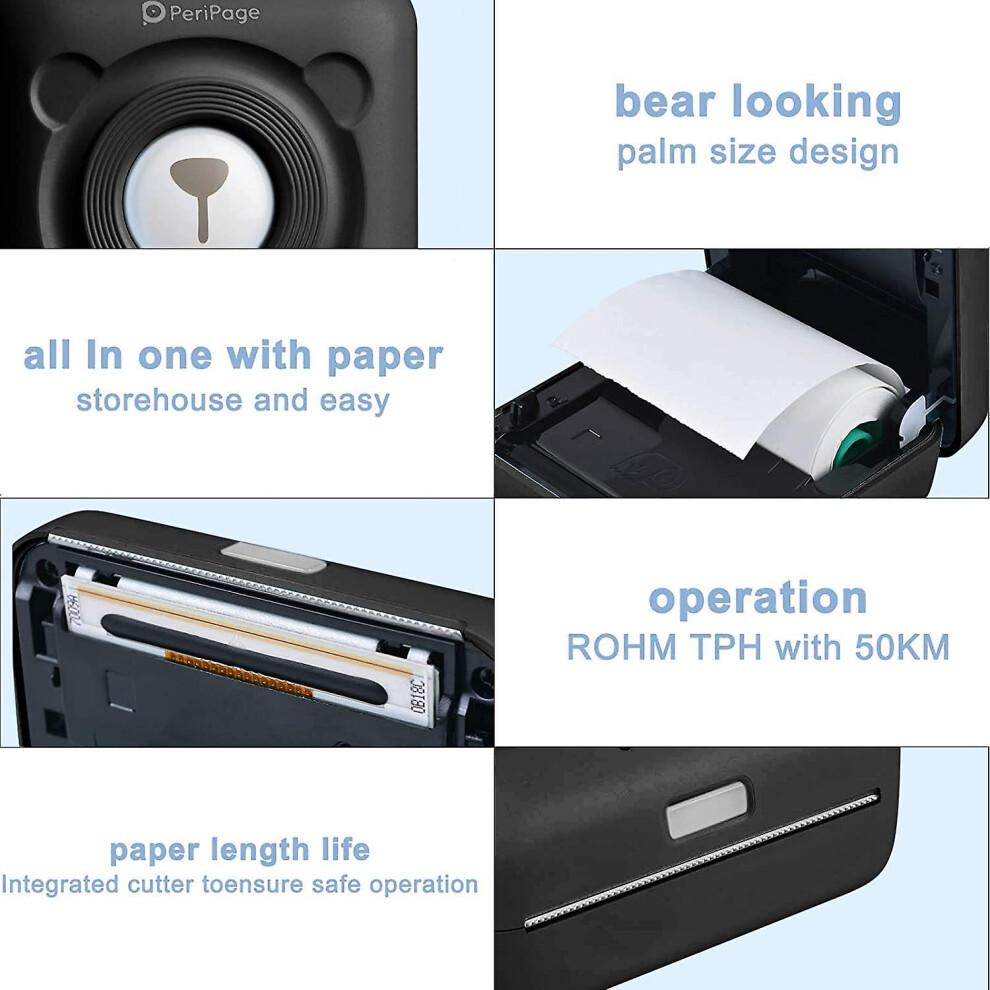 (Black) Mini Thermal Photo Printer Portable Photo Printer Wireless Blue-tooth Label Printer Pocket  With 6 Pcs Papers