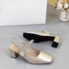 Fashion Champagne Gold One Strap Block Heel Baotou Sandals Mary Jane Women's Shoes 2025 Summer New Rhinestone