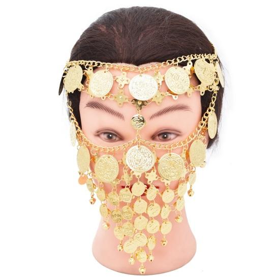 Belly Dance Metal Coins Tassel Face Chain Women Masquerade Cosplay Masque Veil Halloween Dance Party Stage Hair Accessories