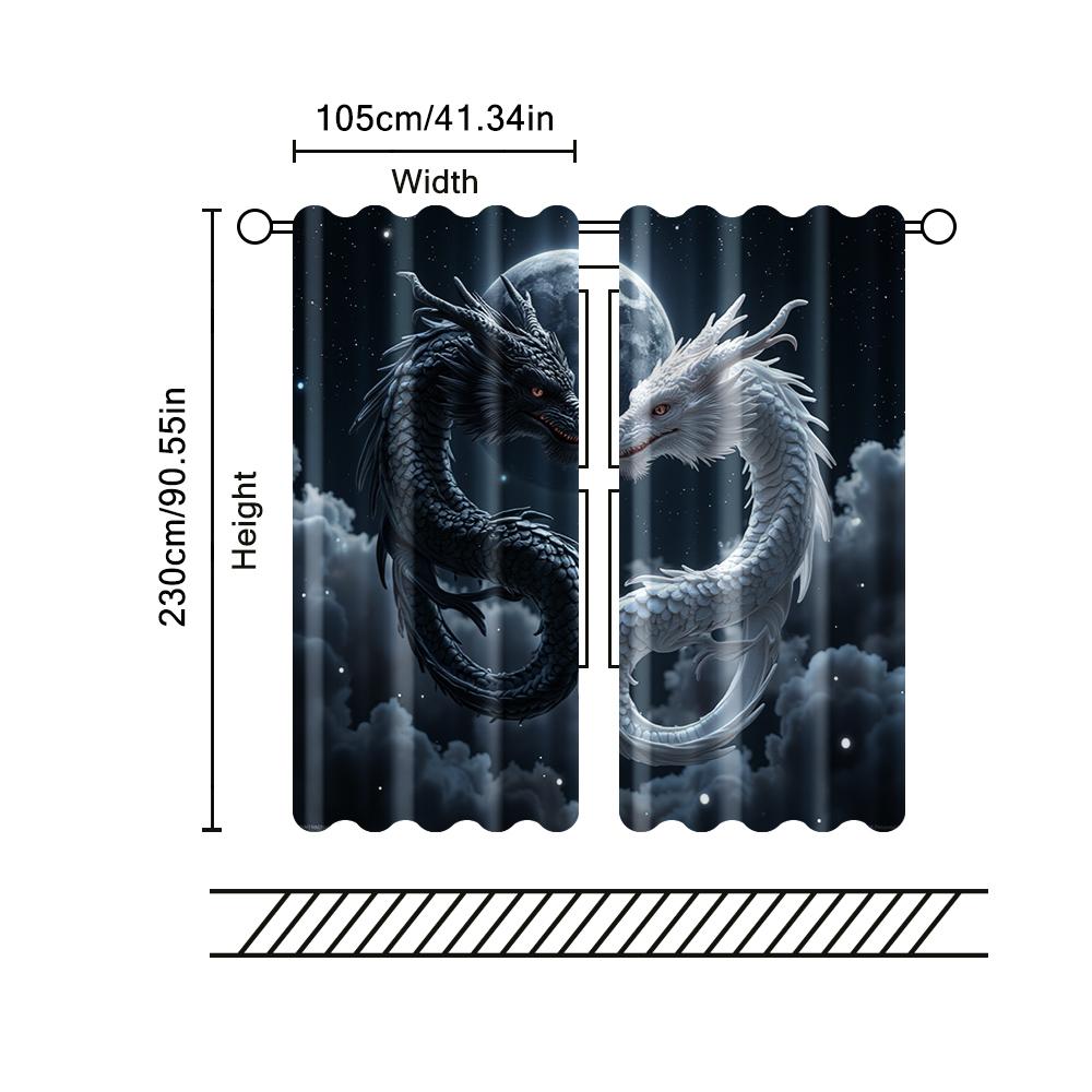 2 pcs   filtering curtains (excluding rods   non-movable   without batteries) Dual Dragon_00016 for use in bedrooms and living