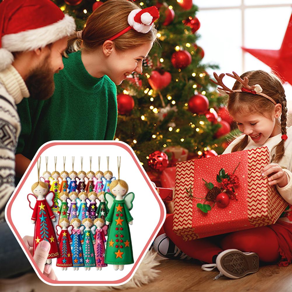 16Pcs Colorful Angel Ornaments - 4.7inch Artificial Wooden Flat 2D Angel Hanging Gift Tags, Party and Home Decorations