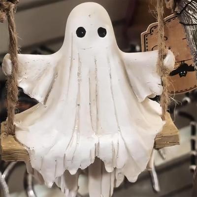 Ghost Figurine Home Decor Ghost On a Tree Swing Decor Resin Spooky Statue Home Decoration for Tabletop Centerpiece Desk