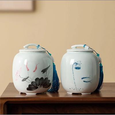 Creative Lotus Ceramic Tea Caddy Sealed Multifunctional Food Container Moisture-proof Candy Nuts Coffee Bean Powder Storage Jar