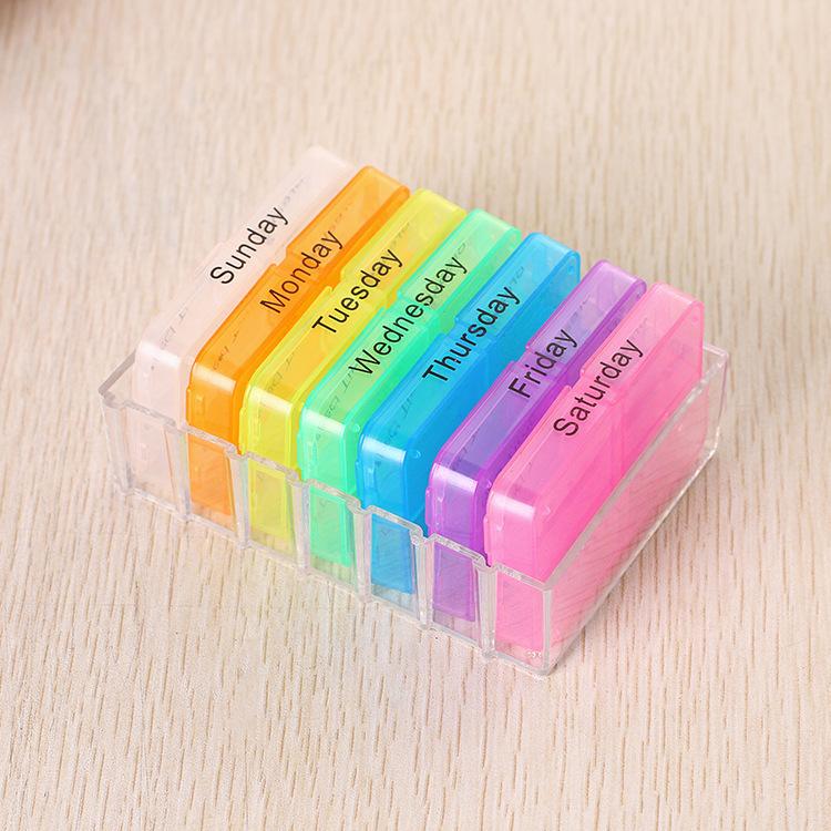 English Color Small Medicine Box Portable One Week Sealed Medicine Box 7-layer Folding Small Medicine Box Portable Medicine Box