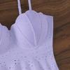 2Pcs/Set Women Sexy High Waist Shell Sling Ruffle Hem Bikini Set Shape Bra Drawstring Swimming