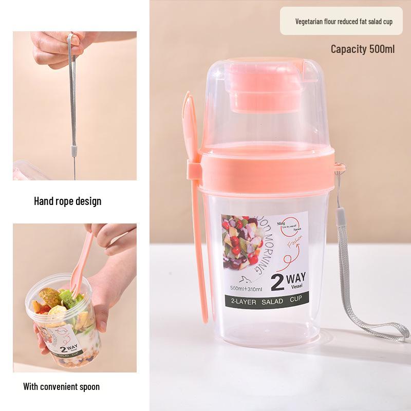 Portable Double-Layer Minimalist Salad Cup with Fork and Lid for Travel - Ideal for Yogurt, Fruit & Veggies