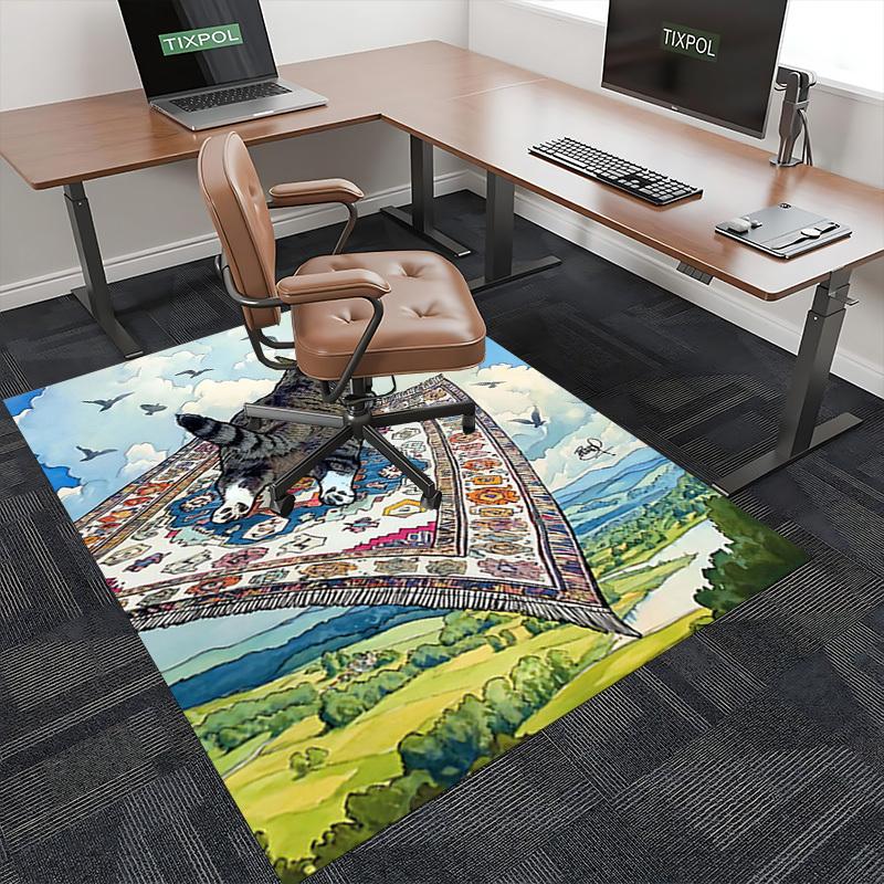 1pc Anime Cat on Flying Rug Chair Mat - Office Desk Pad, Non-Slip Carpet for Home Decor, Seasonal Gift, Suitable for Office and Living Room.A075