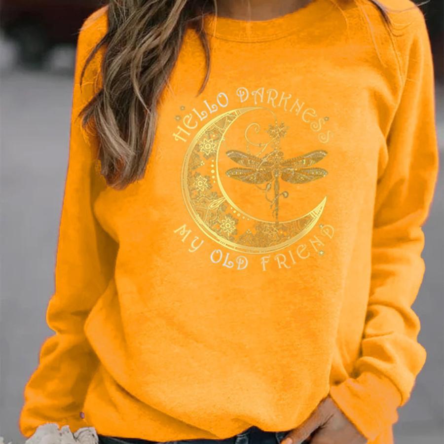 Libellenprint Herbst und Winter Neu Lockerer Kapuzenpullover mit Rundhalsausschnitt 6937