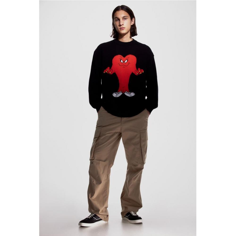 

Свитер свободного кроя H&M Черный/Looney Tunes