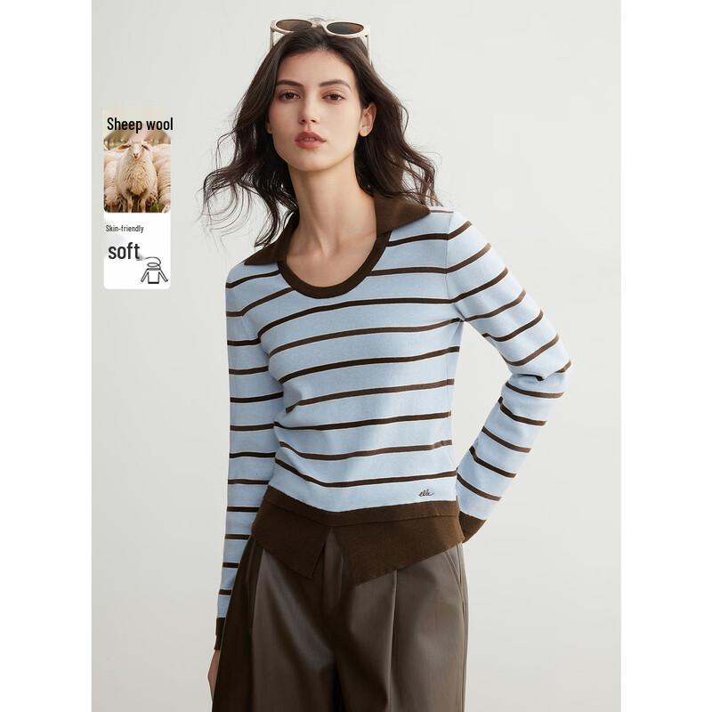ELLE Women s Retro Striped Knit Sweater L